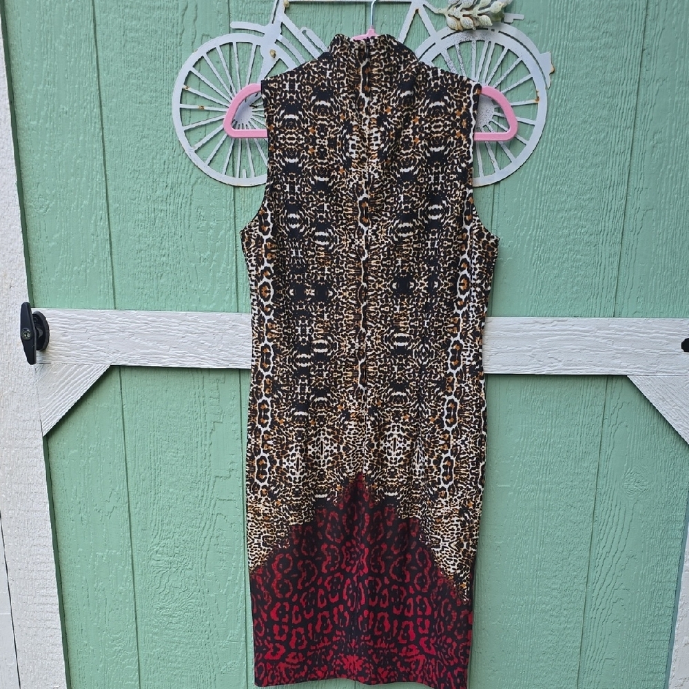VENUS Leopard Print Midi Dress with Red Hem - Picture 4 of 7